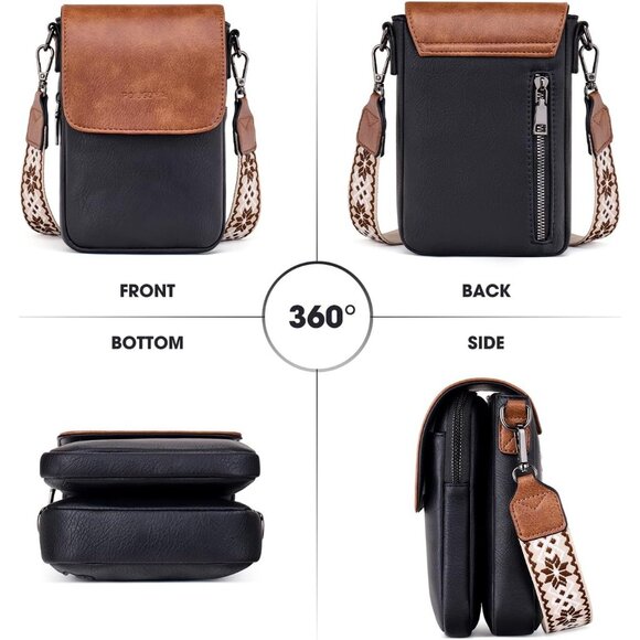 Womens A-black Brown Leather Purses Imported Magnetic Snap Crossbody Zipper Bag - Picture 6 of 6